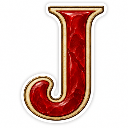 Scarlet Wax Texture Gold Border Letter J Vinyl Decal Stickers