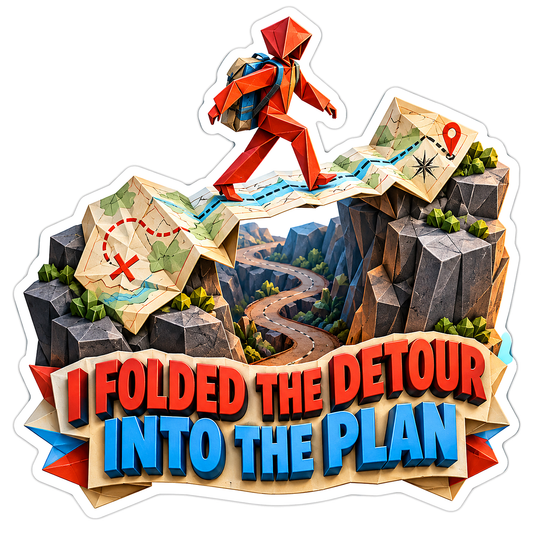 Folded Paper Hiker on Mountain Map Vinyl Decal Stickers