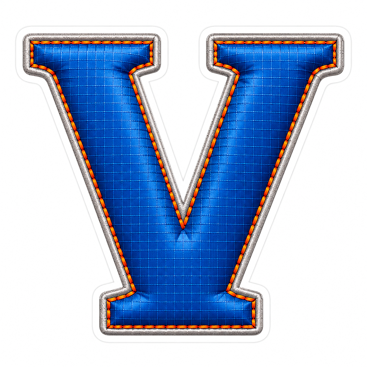Blue Grid Letter V with Orange Stitch Art Vinyl Decal Stickers