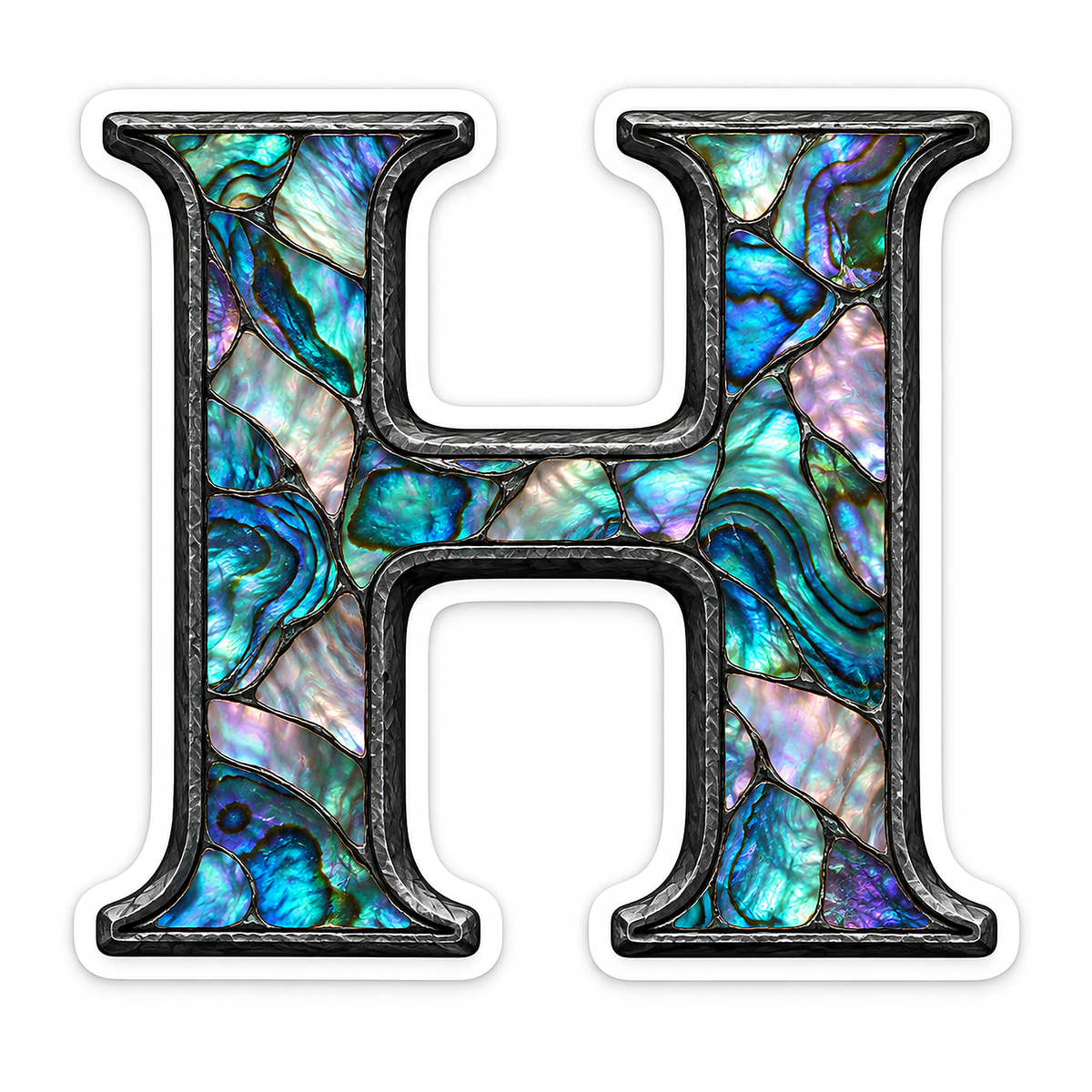 Iridescent Shell Letter H with Black Edge Art Vinyl Decal Stickers