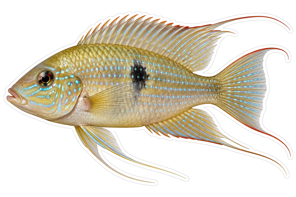 Gold Threadfin Acara with Blue Spots Vinyl Decal Stickers