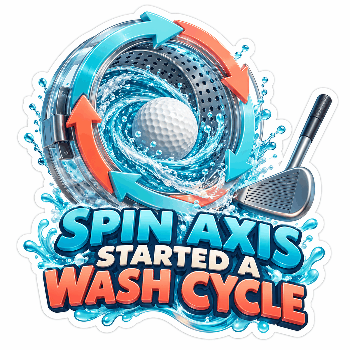 Golf Ball in Swirl with Wash Cycle Quote Vinyl Decal Stickers