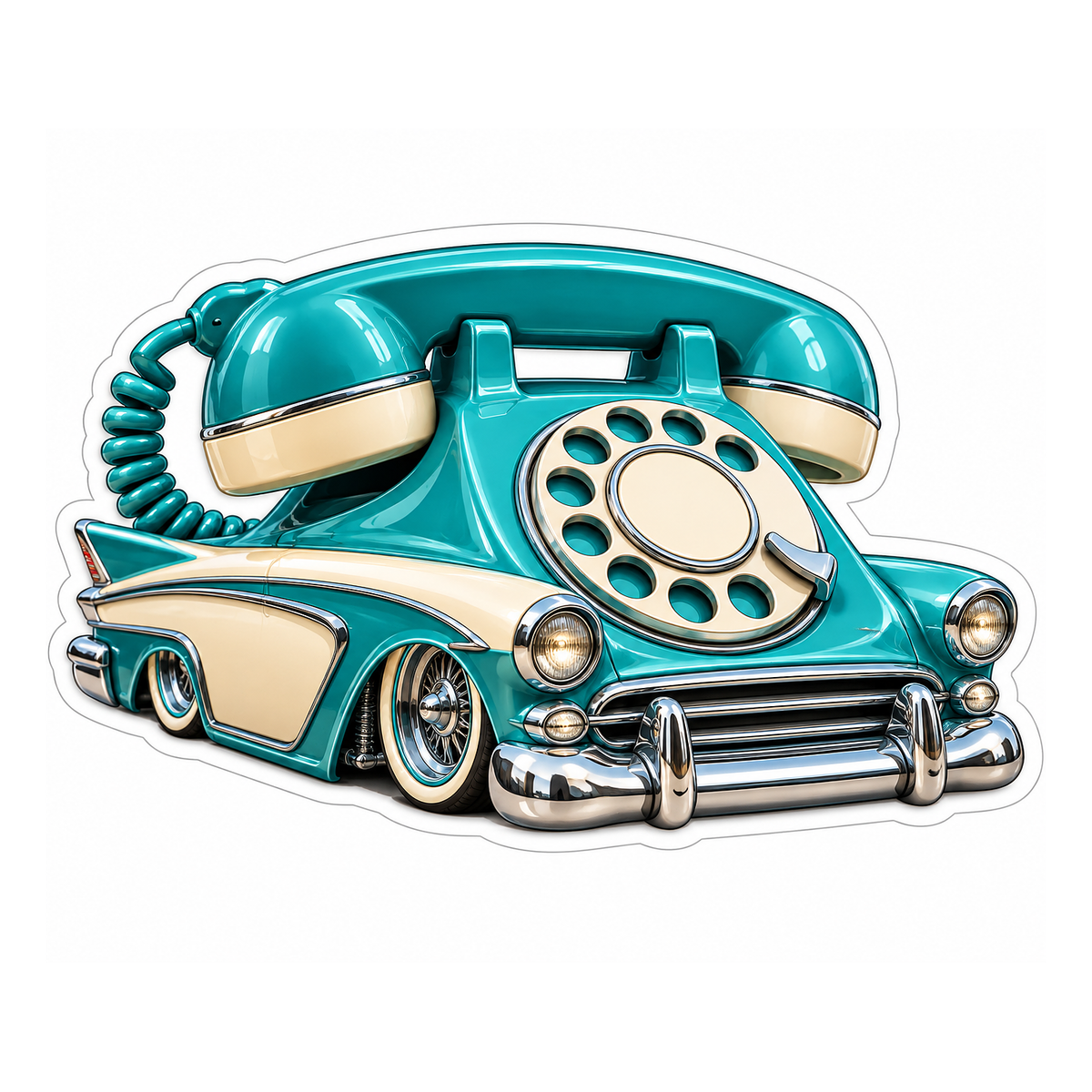 Teal Rotary Telephone Lowrider Art Vinyl Decal Stickers