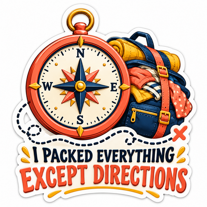 Compass Beside Overpacked Travel Backpack Art Vinyl Decal Stickers