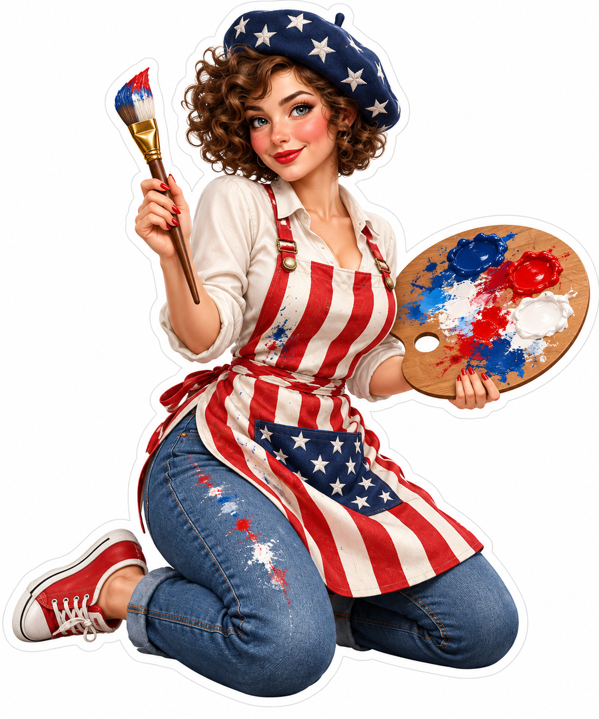 Patriotic Artist with Brush and Palette Art Vinyl Decal Stickers