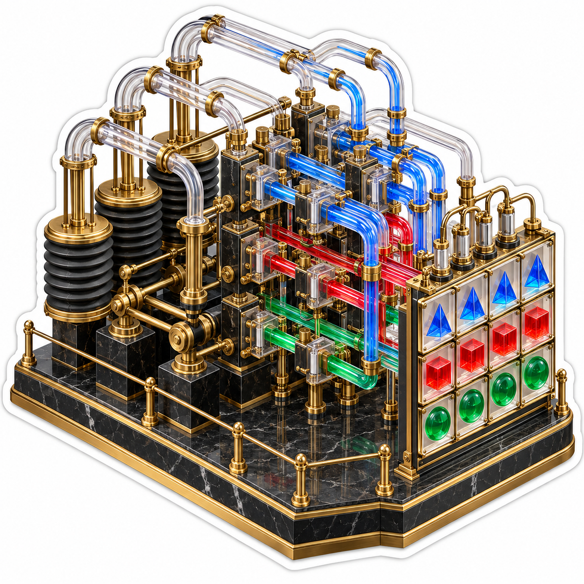 Gold Tube Network With Colored Shapes Art Vinyl Decal Stickers