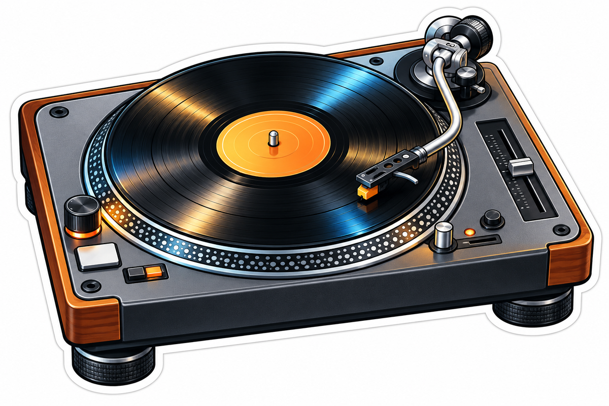 Black Record on Wood Trim Turntable Vinyl Decal Stickers