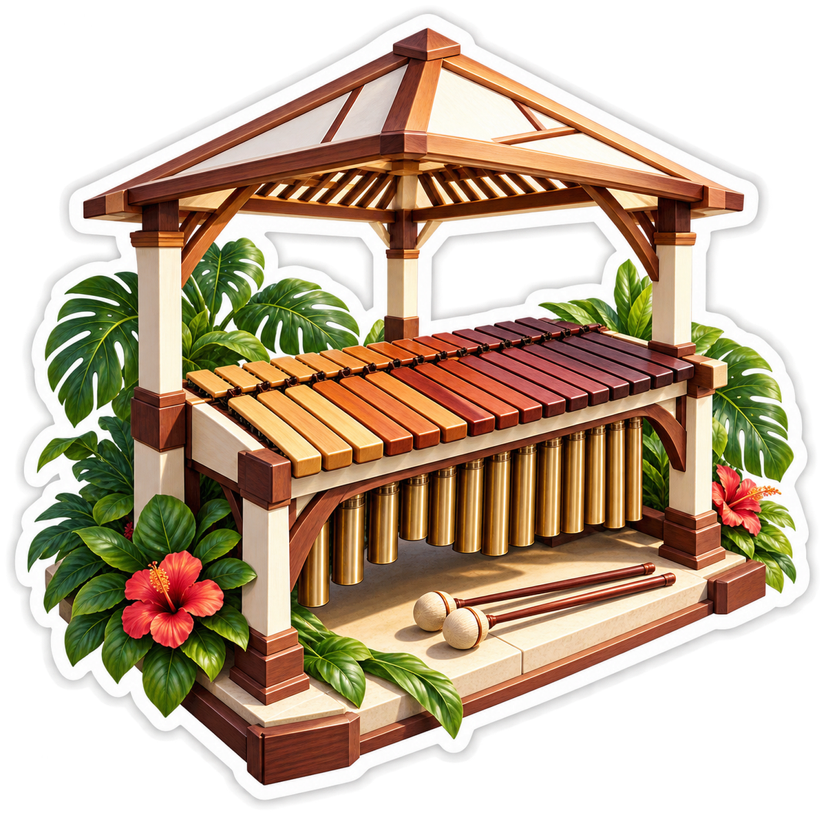 Wooden Marimba beneath Open Garden Pavilion Vinyl Decal Stickers