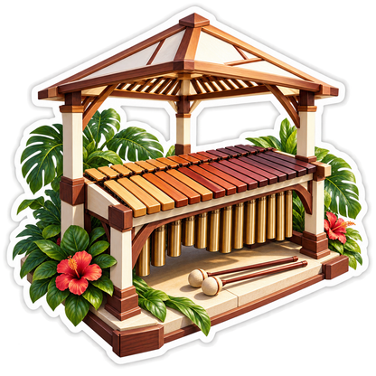 Wooden Marimba beneath Open Garden Pavilion Vinyl Decal Stickers