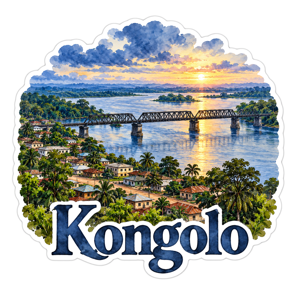 Kongolo River Bridge Sunset Travel Art Vinyl Decal Stickers
