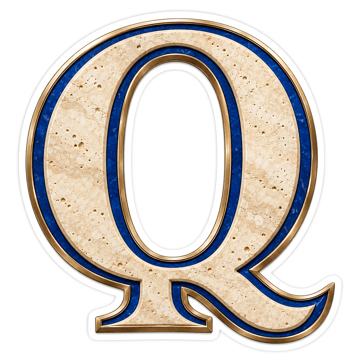 Cream Stone Blue Inlay Letter Q Art Vinyl Decal Stickers