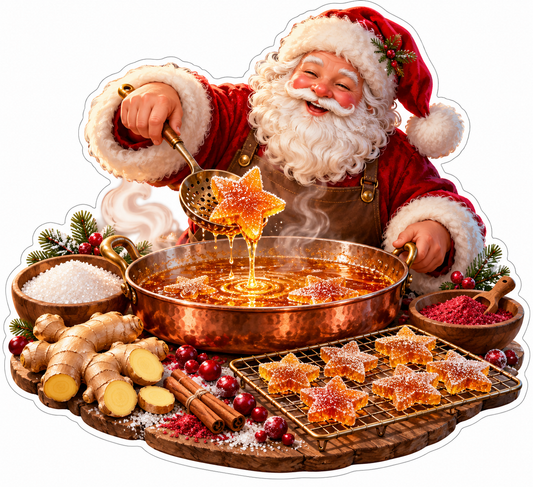 Santa Draining Golden Star Candy Pan Vinyl Decal Stickers