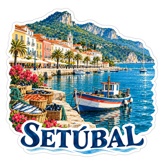 Setubal Harbor Fishing Boat Scene Vinyl Decal Stickers