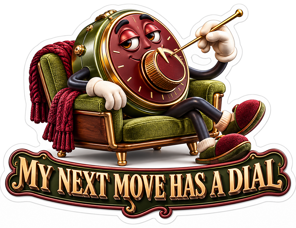 Red Dial Mascot Lounging in Green Armchair Vinyl Decal Stickers