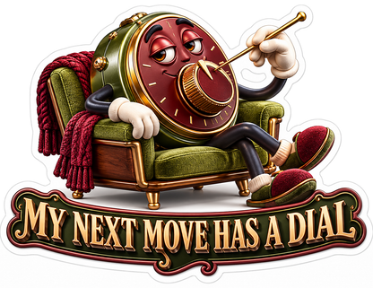Red Dial Mascot Lounging in Green Armchair Vinyl Decal Stickers