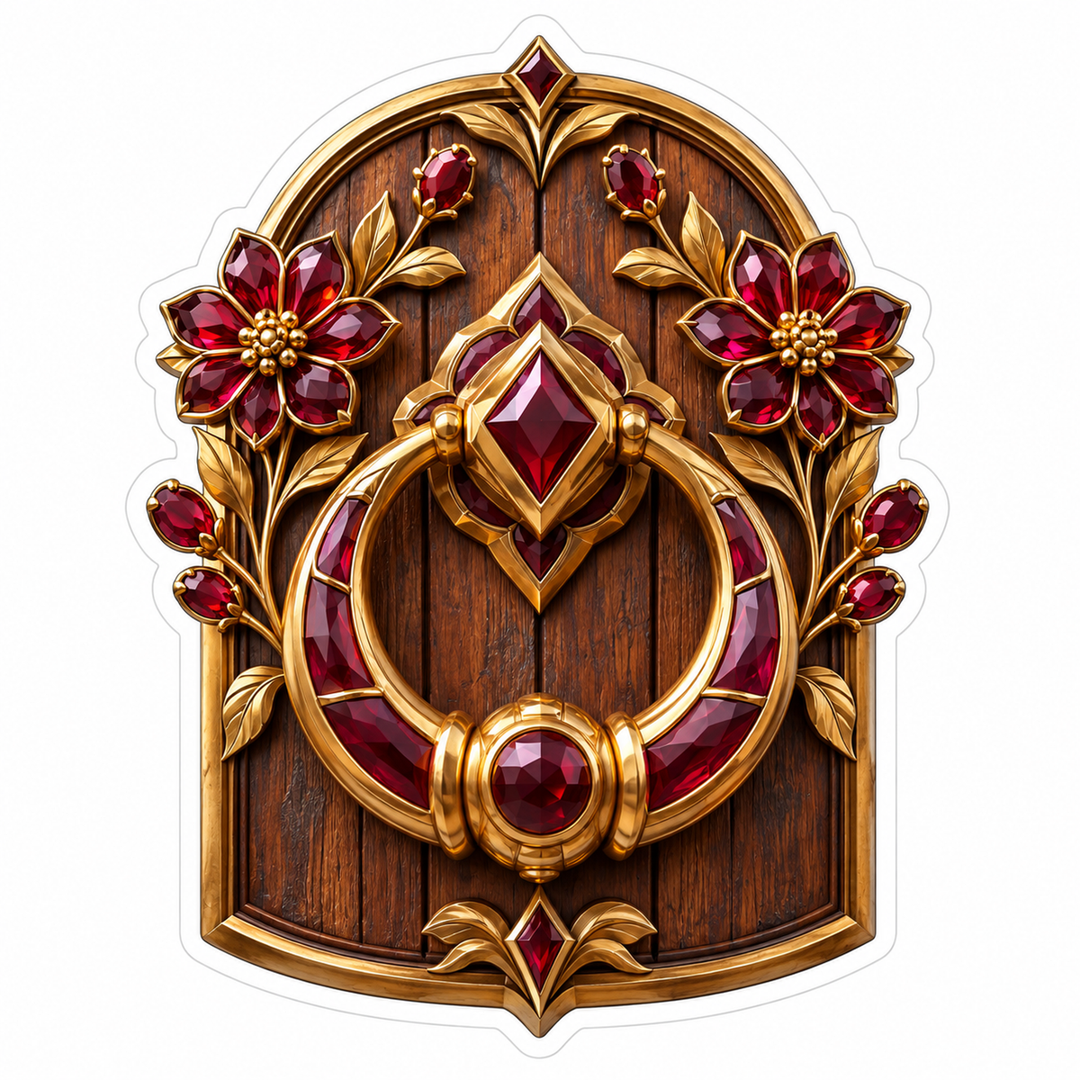 Ruby Gold Ring Door Knocker With Flowers Art Vinyl Decal Stickers