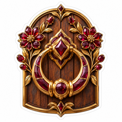 Ruby Gold Ring Door Knocker With Flowers Art Vinyl Decal Stickers