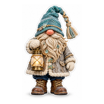 Winter Gnome with Lantern and Tassel Vinyl Decal Stickers