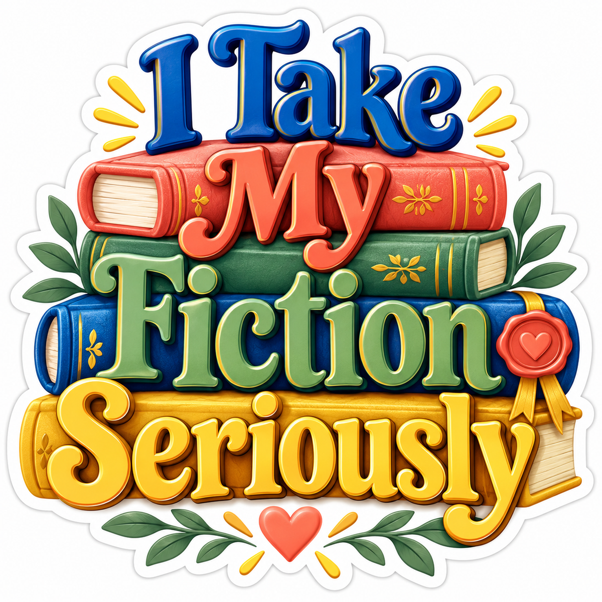 I Take My Fiction Seriously Stacked Books Vinyl Decal Stickers