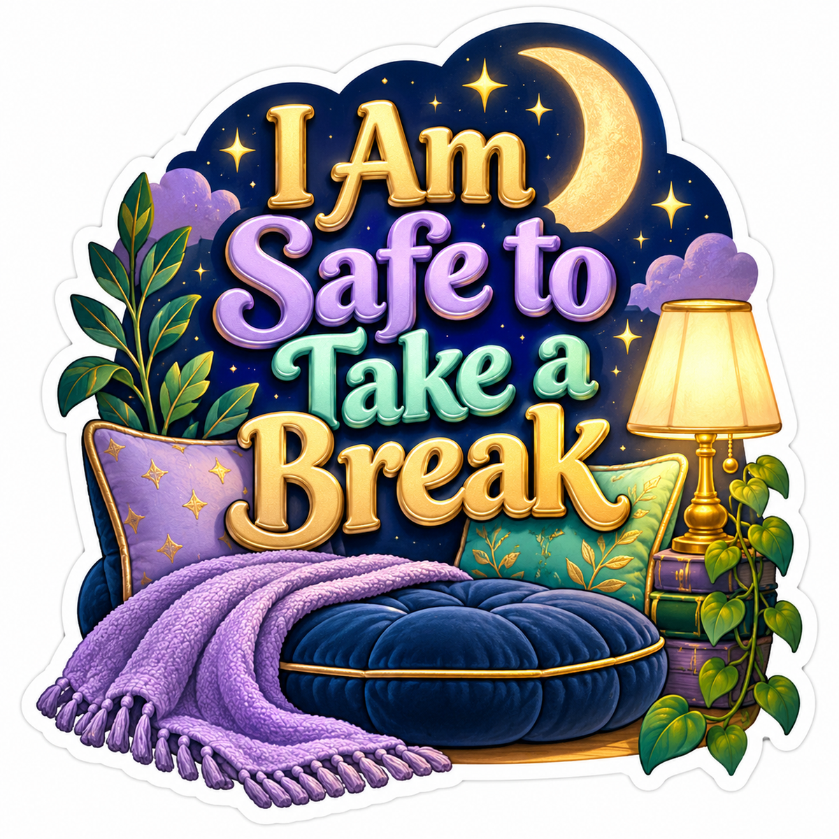 Take a Break Moonlit Cushion and Lamp Vinyl Decal Stickers