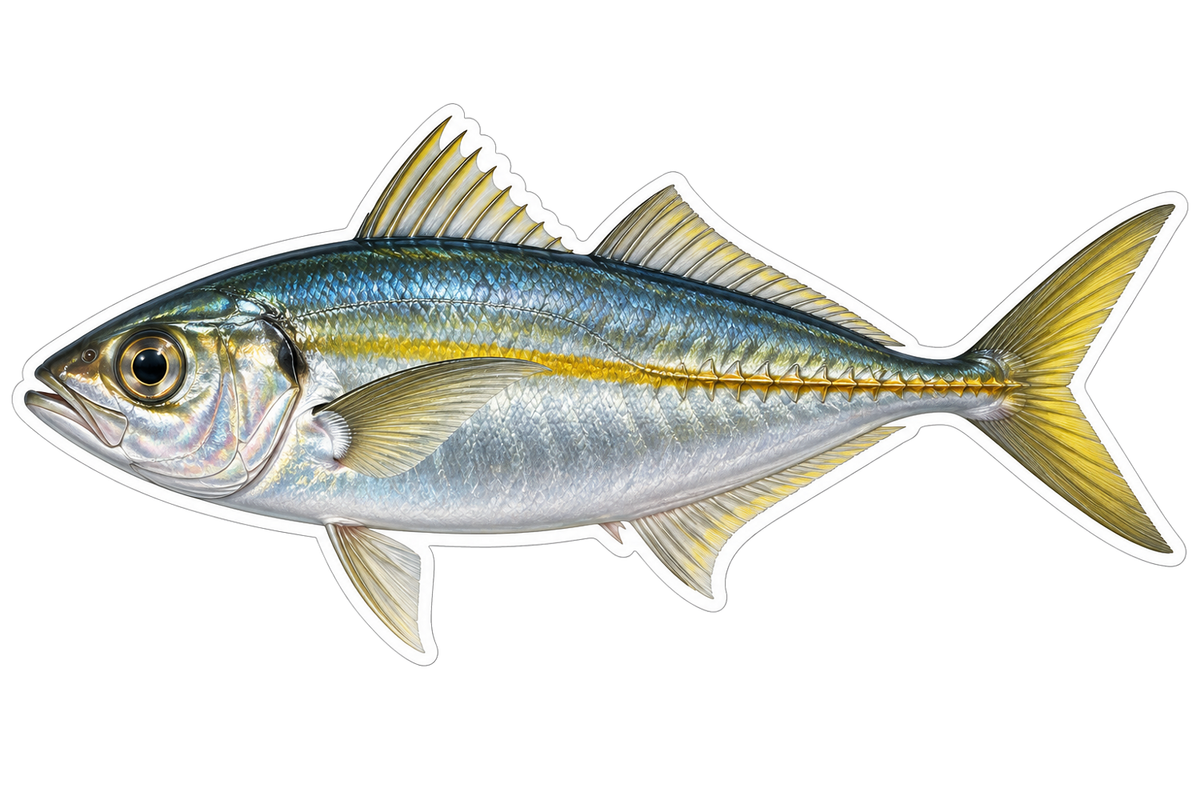 Blue Silver Fish with Yellow Forked Tail Art Vinyl Decal Stickers