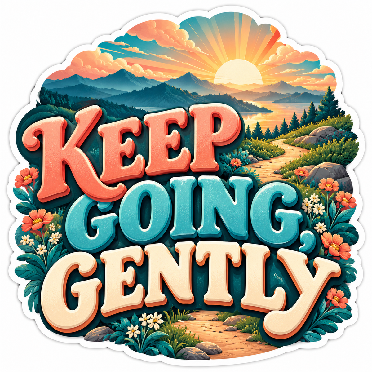 Keep Going Gently Mountain Sunrise Art Vinyl Decal Stickers