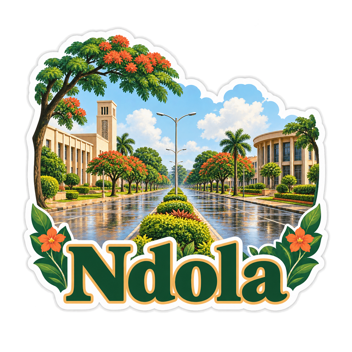 Ndola Rainy Tree Lined Boulevard Vinyl Decal Stickers