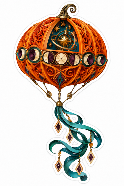 Orange Pumpkin Moon Phase Kite Art Vinyl Decal Stickers