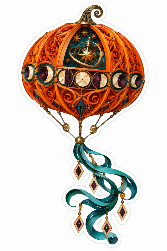 Orange Pumpkin Moon Phase Kite Art Vinyl Decal Stickers