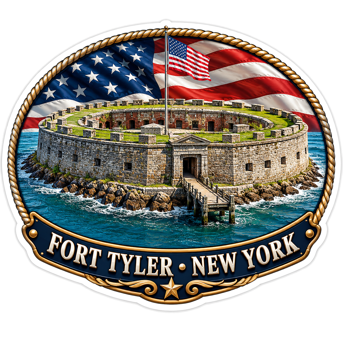 Fort Tyler New York American Flag Scene Vinyl Decal Stickers