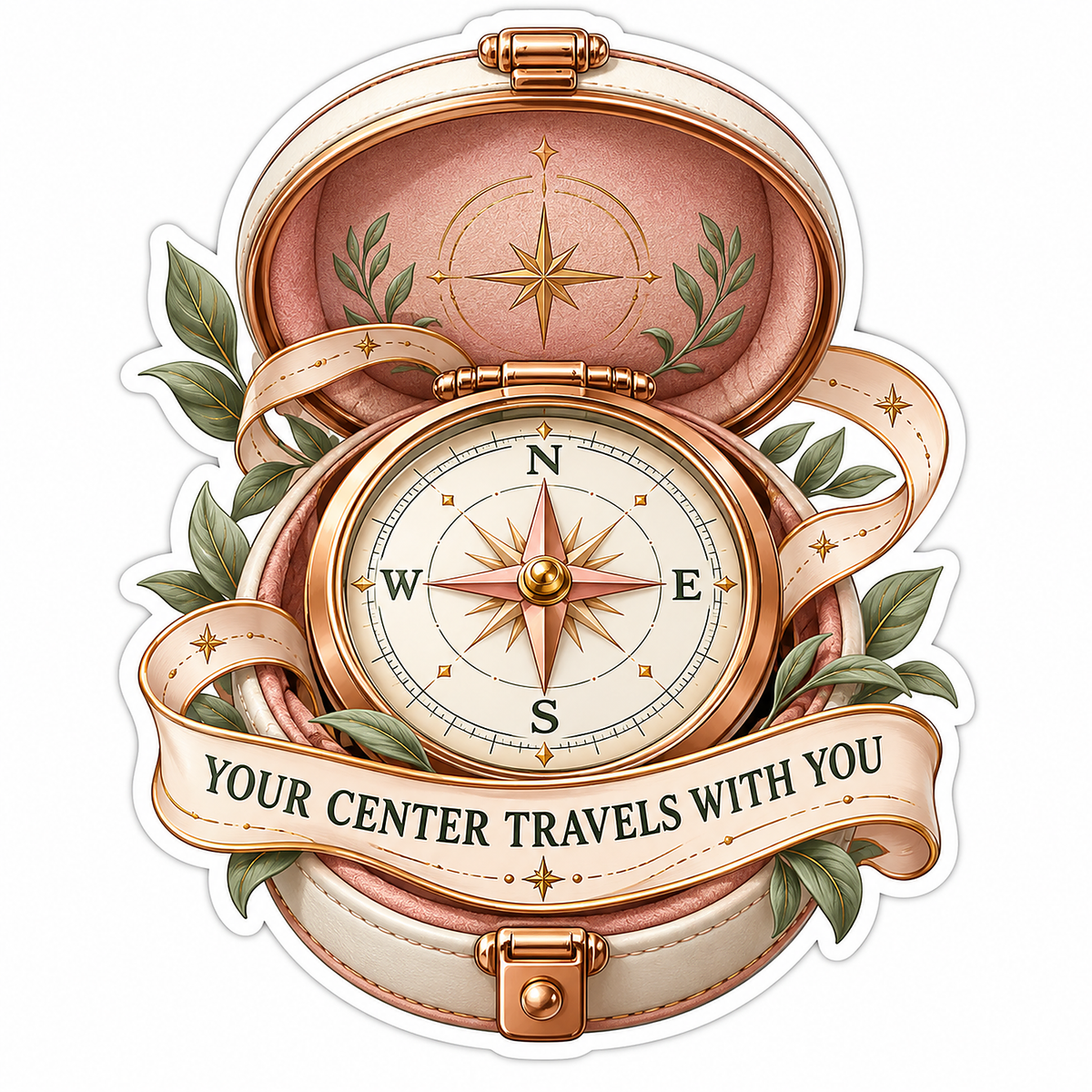 Your Center Travels with You Rose Gold Compass Vinyl Decal Stickers