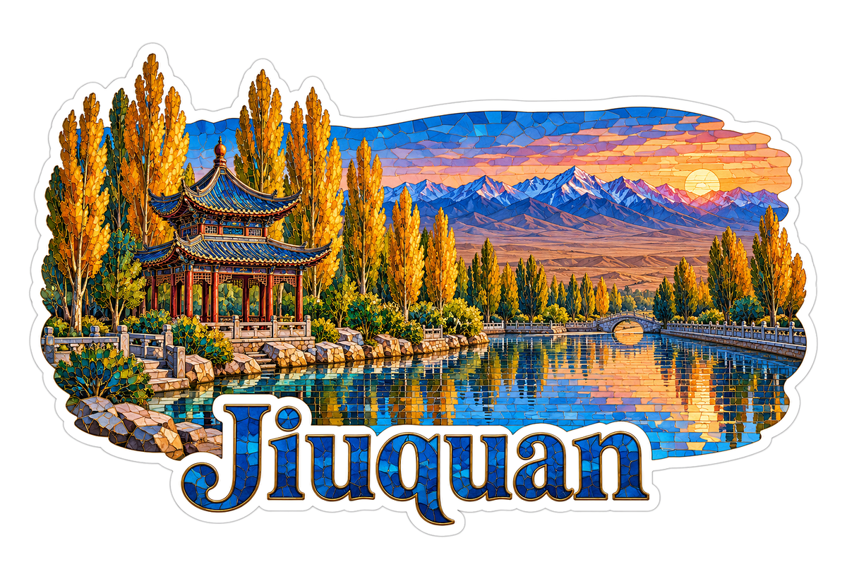 Jiuquan Lake Pavilion Sunset Travel Art Vinyl Decal Stickers
