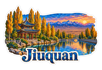 Jiuquan Lake Pavilion Sunset Travel Art Vinyl Decal Stickers