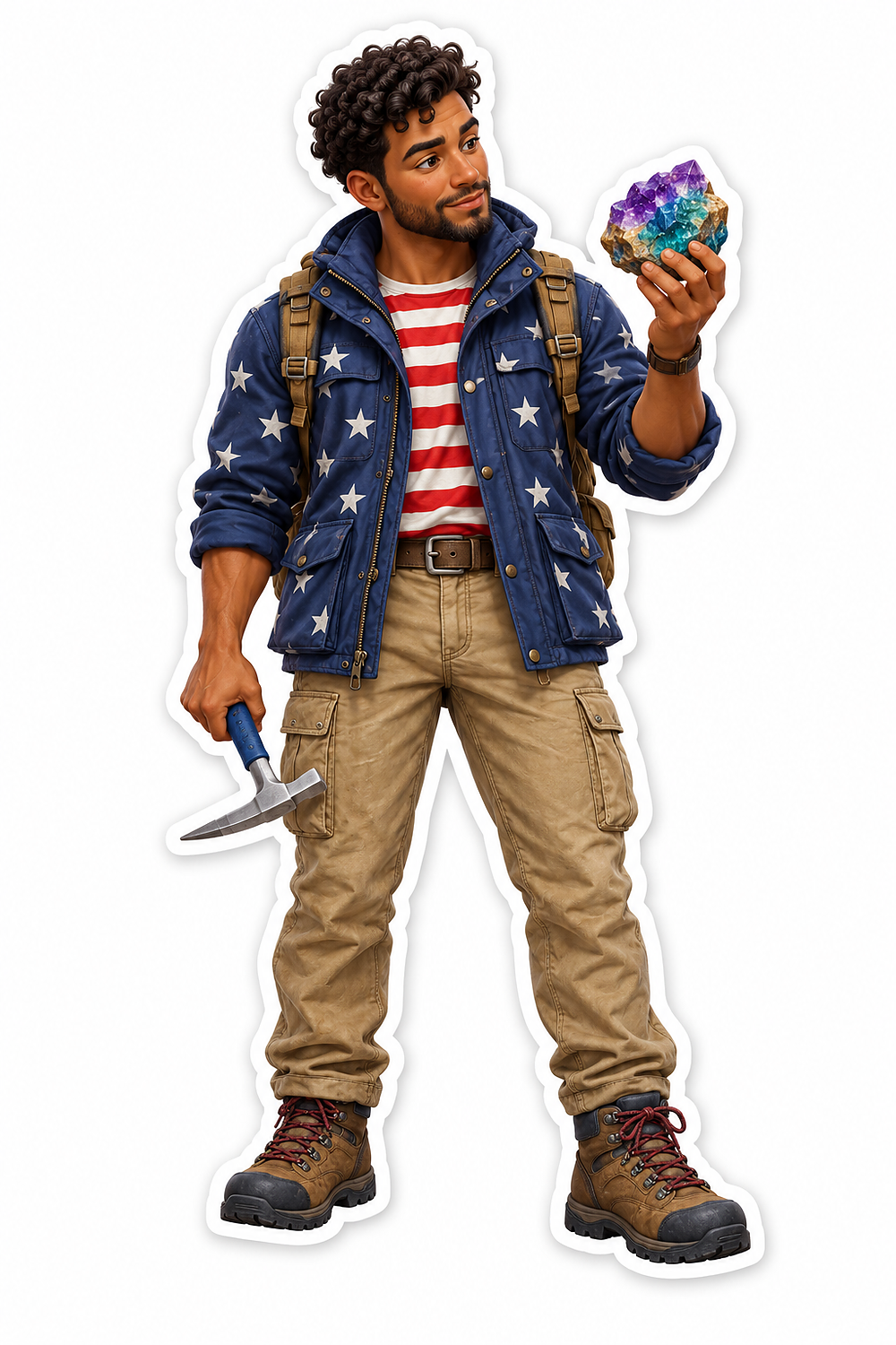 Patriotic Geologist Holding Colorful Crystal Vinyl Decal Stickers