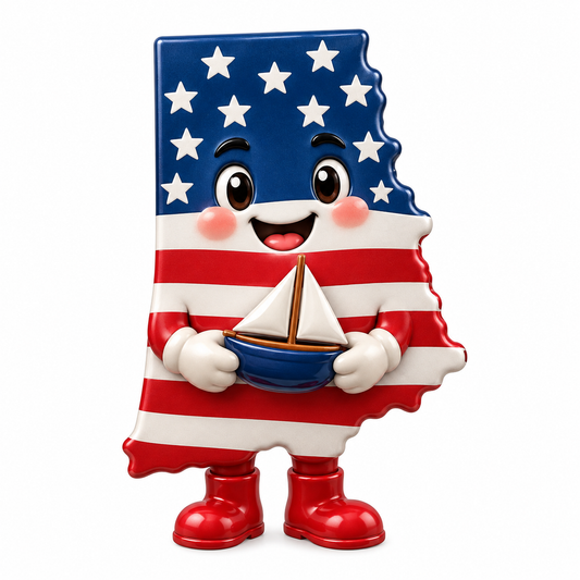 Patriotic Rhode Island Mascot with Sailboat Vinyl Decal Stickers