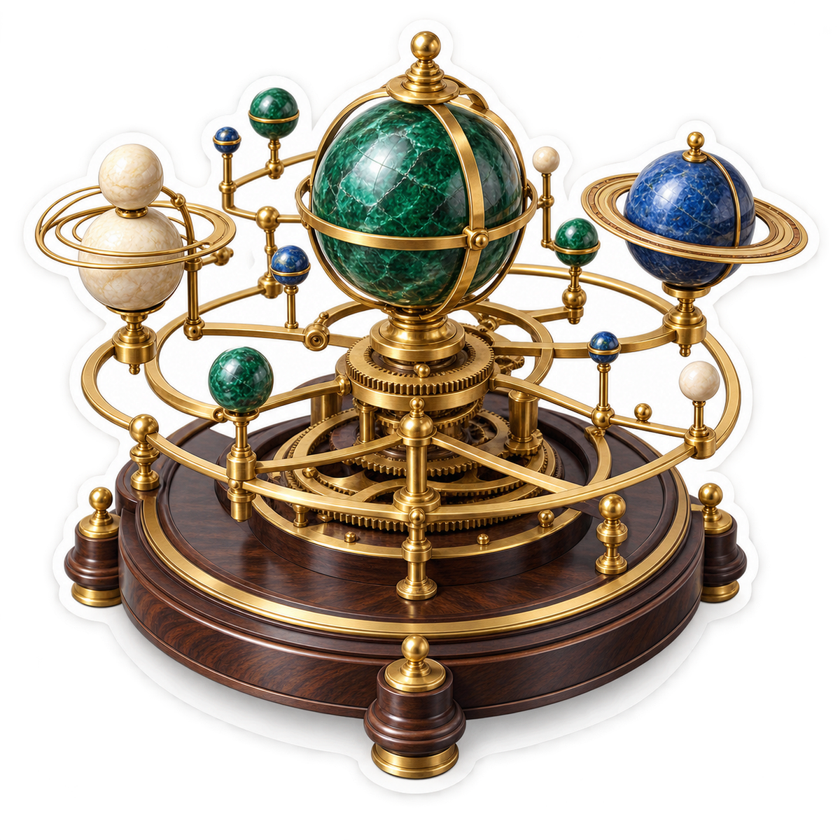 Gold Planet Orbit Model With Green Spheres Art Vinyl Decal Stickers
