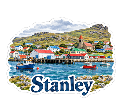 Colorful Harbor Houses below Rocky Hills Art Vinyl Decal Stickers