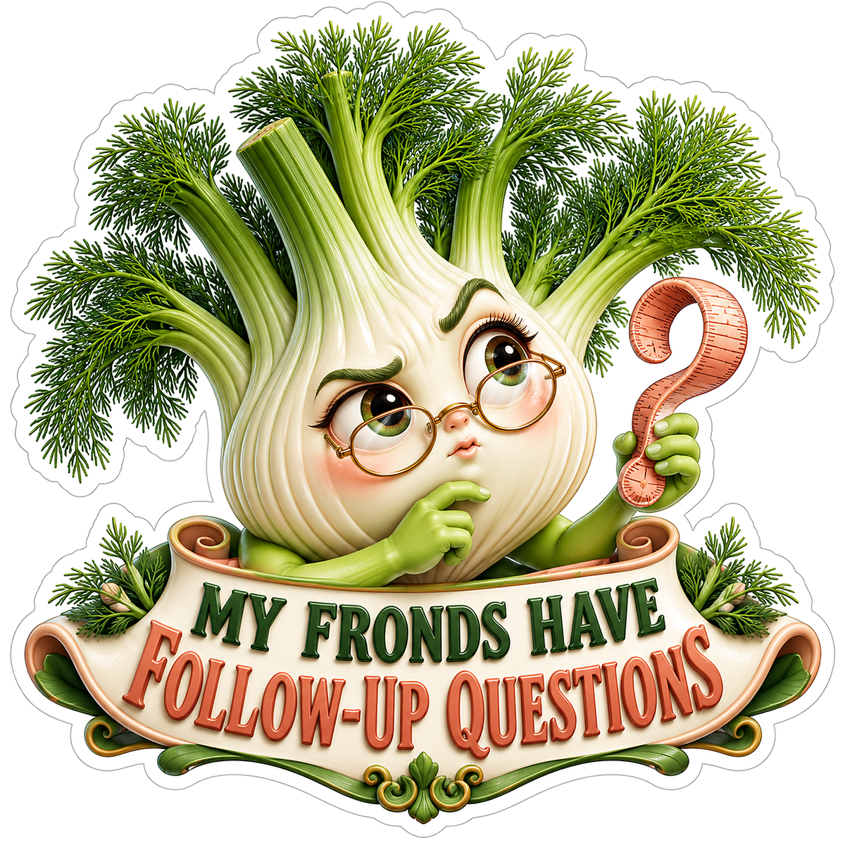 Fennel Mascot with Glasses and Question Mark Vinyl Decal Stickers
