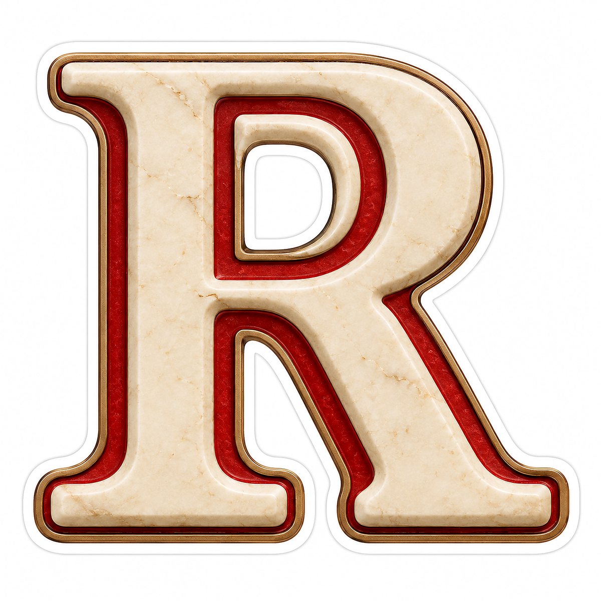 Cream Stone Letter R with Red Inset Art Vinyl Decal Stickers