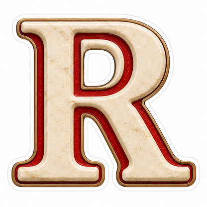 Cream Stone Letter R with Red Inset Art Vinyl Decal Stickers
