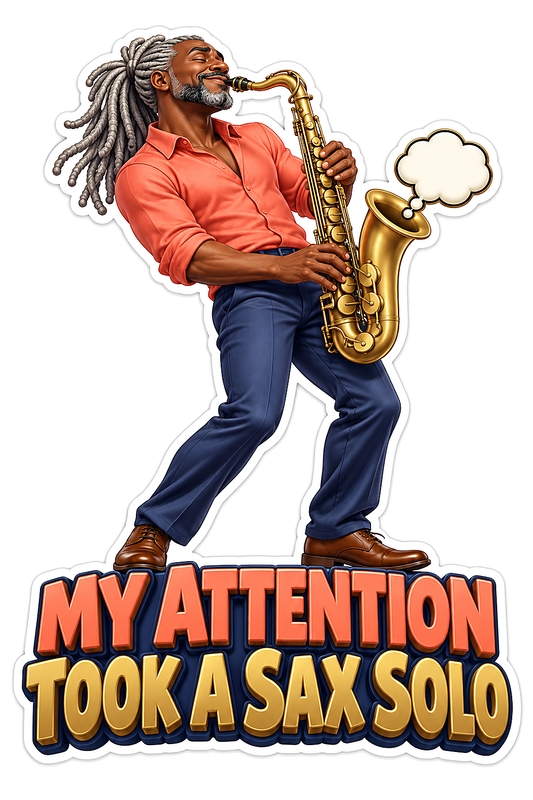 Gray Haired Musician Playing a Golden Saxophone Vinyl Decal Stickers