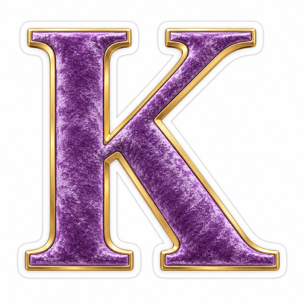 Purple Velvet Gold Outline Serif Letter K Art Vinyl Decal Stickers