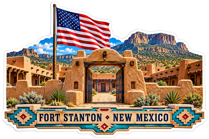 New Mexico Adobe Fort and US Flag Art Vinyl Decal Stickers
