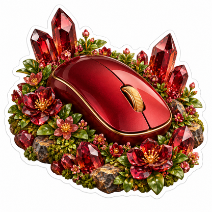 Ruby Computer Mouse With Red Crystal Flowers Art Vinyl Decal Stickers