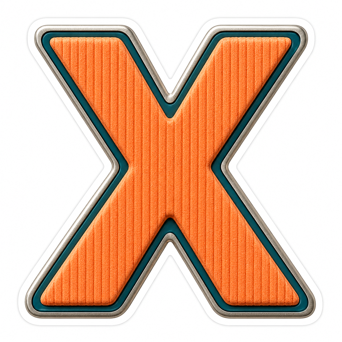 Orange Ribbed Letter X with Teal Trim Art Vinyl Decal Stickers