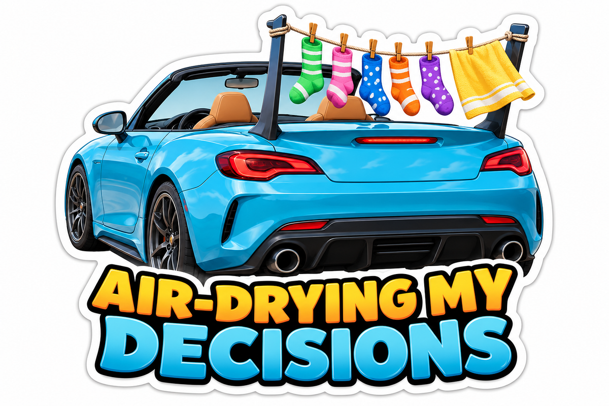 Blue Convertible with Colorful Laundry Line Vinyl Decal Stickers