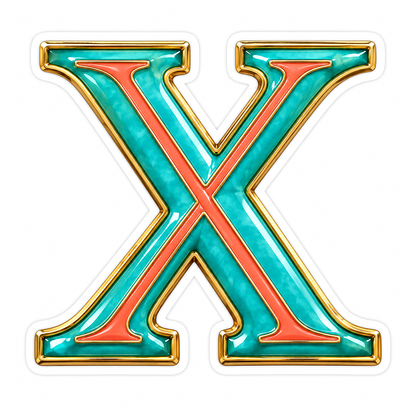 Aquamarine Coral Gold Border Letter X Vinyl Decal Stickers