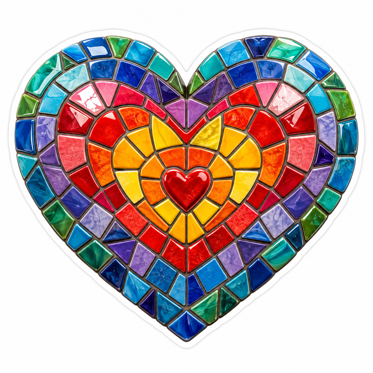 Colorful Mosaic Heart with Red Center Vinyl Decal Stickers