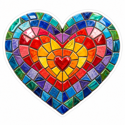 Colorful Mosaic Heart with Red Center Vinyl Decal Stickers