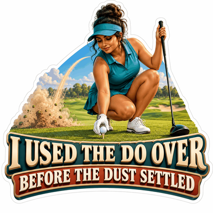 Woman Golfer Placing Ball in Dust Cloud Vinyl Decal Stickers